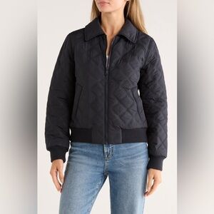 Bernardo Womens L Navy Quilted Puffer Bomber Jacket EcoPlume Lightweight NWOT
